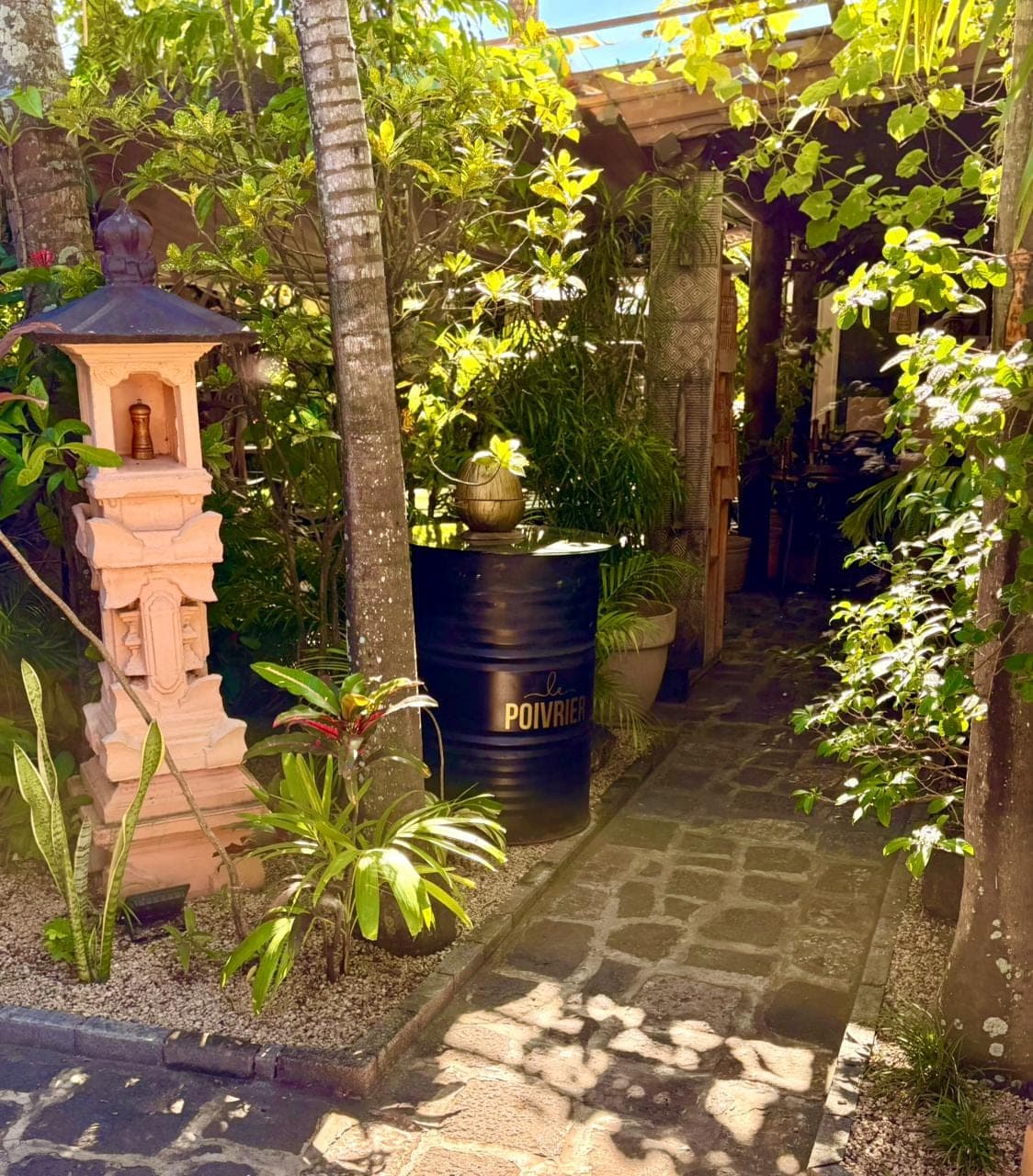 Restaurant entrance, tropical pathway